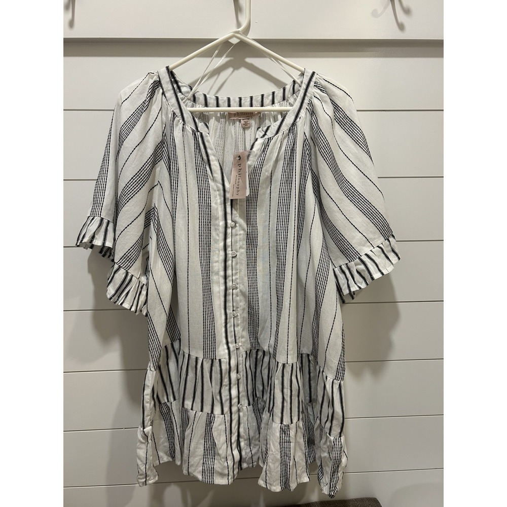 Philosophy White Blck April Fash Peplum Gypsy Flutter Sleeve Boho GauzePlus 3X